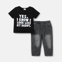 2pcs Baby Boy Cotton Short-sleeve Letter Print Tee and Straight Fit Jeans Set 5nb23-20594547