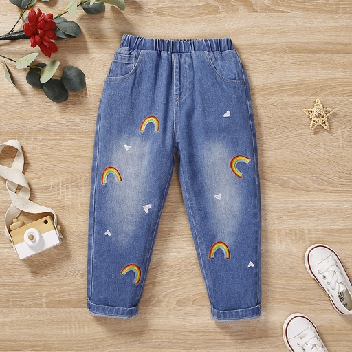 Toddler Girl Playful Rainbow & Heart Pattern Jeans - 5nb23 - 206224