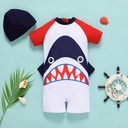 2pcs Toddler Girl Shark Print Short-sleeve One-piece Swimsuit and Solid Hat Set - 5nb23 - 20640126