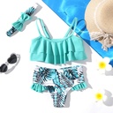 3Pcs Toddler Girl Plant Print Ruffled Two-piece Swimsuit Set - 5nb23 - 20610654