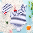 2pcs Toddler Girl Sweet Stripe Flounce Sleeveless Onepiece Swimsuit and Cap Set(5nb23-20572082)