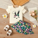 2pcs Baby Girl Cotton Ruffle Short-sleeve Rabbit Print Tee and Floral Print Skirt Set(5nb23-20589259)