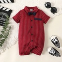 Baby Boy Bow Tie Decor Red Striped Short-sleeve Romper(5nb23-20590173)