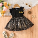 Baby Girl Sleeveless Ruffle Trim Spliced Glitter Star Mesh Dress(5nb23-20587486)