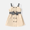 2pcs Toddler Girl 100% Cotton Double Breasted Letter Print Strap Dress and Belt