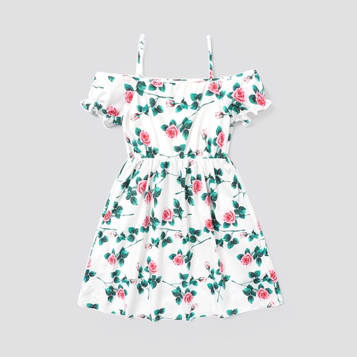 Kid Girl Floral Print Cold Shoulder Short-sleeve Slip Dress (6nb30-20592759)
