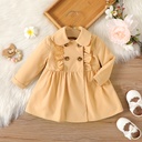 Baby Girl Khaki Ruffle Trim Double Breasted Long-sleeve Trench Coat (6nb30-20530255)