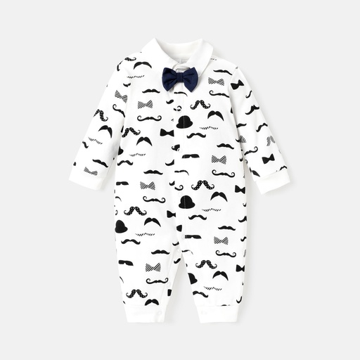 Baby Boy 100% Cotton Long-sleeve Allover Mustache Print Gentleman Bow Tie Jumpsuit (6nb30-20571544)