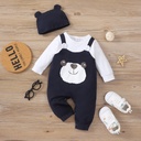 2pcs Baby Boy 100% Cotton Bear Print Colorblock Long-sleeve Faux-two Jumpsuit & Hat Set (6nb30-20578685)
