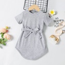 Toddler Girl Basic Solid Belted Short-sleeve Dress (6nb30-20618563)