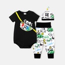 3pcs Baby Boy Cotton Short-sleeve Graphic Romper and Allover Print Pants & Hat Set (6nb30-20596160)
