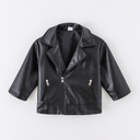 Toddler Boy Trendy Lapel Collar Black Faux Leather PU Jacket (6nb30-20485715)
