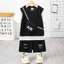 2Pcs Toddler Boy Trendy Sling Bag Decor Short-sleeve Tee & Ripped Shorts Set(6nb30-20612871)