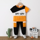 2pcs Toddler Boy Trendy Letter Print Colorblock Tee and Pants Set(6nb30-20579760)