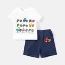 2pcs Toddler Boy Vehicle Print Short-sleeve Cotton Tee and Denim Shorts Set(6nb30-20565192)