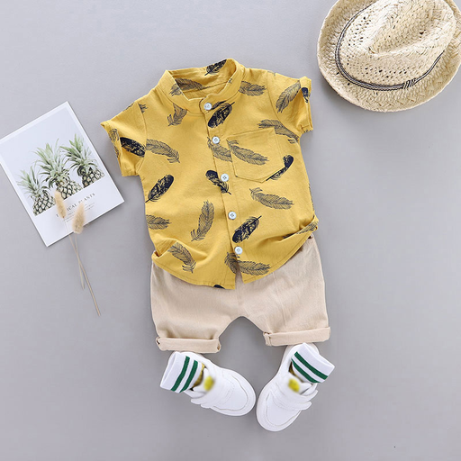 2pcs Toddler Boy 100% Cotton Feather Print Shirt and Elasticized Shorts Set(6nb30-20569471)