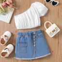 2pcs Toddler Girl One Shoulder Short-sleeve tee and Button Design Denim Skirt Set(6nb30-20595035)