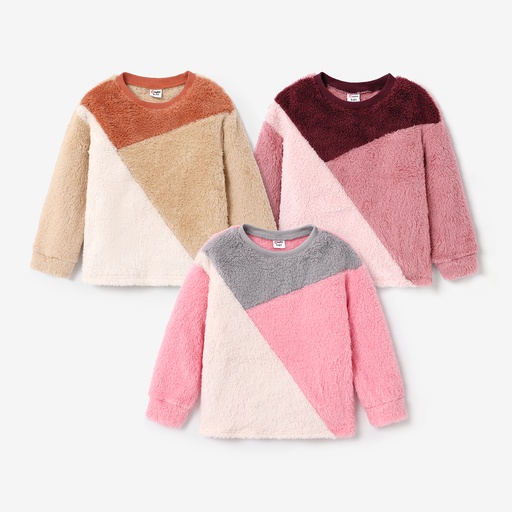 [WC7L-20506415] Kid Girl Sweet Colorblock Fleece Pullover Sweatshirt