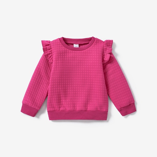 [WC7L-20092678] Toddler Girl Textured Ruffled Solid Pullover Sweatshirt