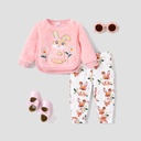 Baby Girl's 2pcs Rabbit Animal pattern Asymmetrical Hemline Fuzzy Sweatshirt and Pants Set
