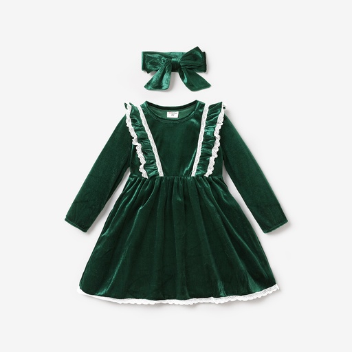 [WC7L-20698021] 2PCS Toddler Girl Solid Color Sweet Flutter Sleeve Dress Set