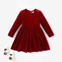 Christmas Sweet Toddler Girl Solid color Velvet material Dress Set