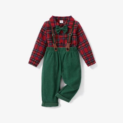 [WC7L-20752263] Christmas 3pcs Toddler Boy Avant-garde Grid/Houndstooth Boy Suit with Button/Secret Button