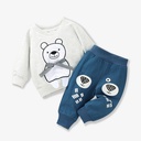 2pcs Baby Cartoon Bear Embroidered Long-sleeve Sweatshirt and Trousers Set