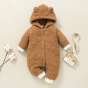 Baby Solid Thickened Fleece 3D Ears Hooded Long-sleeve Jumpsuit Snowsuit