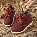 Toddler / Kid Burgundy Color Perforated Lace-up Side Zipper Boots