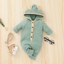 Ribbed Solid Hooded 3D Ear Long-sleeve Baby Jumpsuit