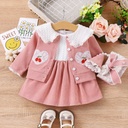 2pcs Baby Girl Sweet Cherry Lapel Longsleeve Dress Set