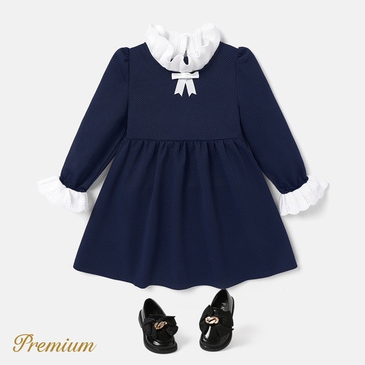 [WC7L-20681226] Medium Thickness Solid Color Long Sleeve Elegant Toddler Girl Dress with Stand Collar