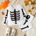 2-piece Toddler Boy/Girl Halloween Pumpkin Bone Print Pullover and Elasticized Pants Set