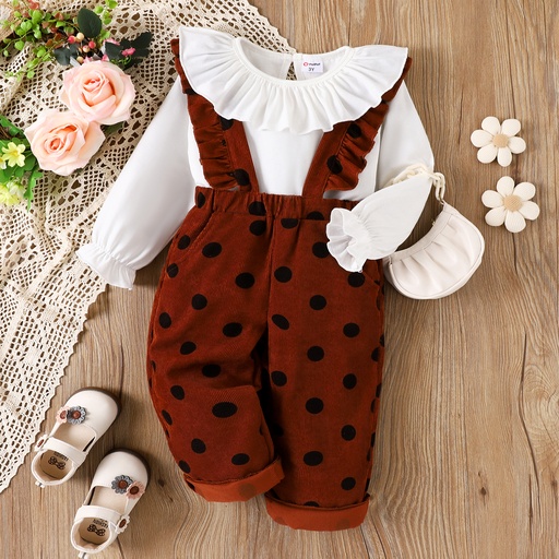 [WC7L-20683378] Sweet Polka Dot Toddler Girl 2pcs Set with Ruffle Edge - Medium Thickness, Opaque, Regular Category