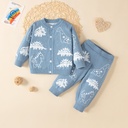 2pcs Baby Boy 100% Cotton Allover Dinosaur Embroidery Buttons Front Long-sleeve Sweater and Pants Set