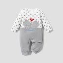Elephant Applique Stars Print Splice Long-sleeve White Baby Jumpsuit