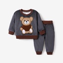 2pcs Baby Boy 95% Cotton Long-sleeve Cartoon Bear Pattern Thickened Fleece Lined Pullover and Trousers Set