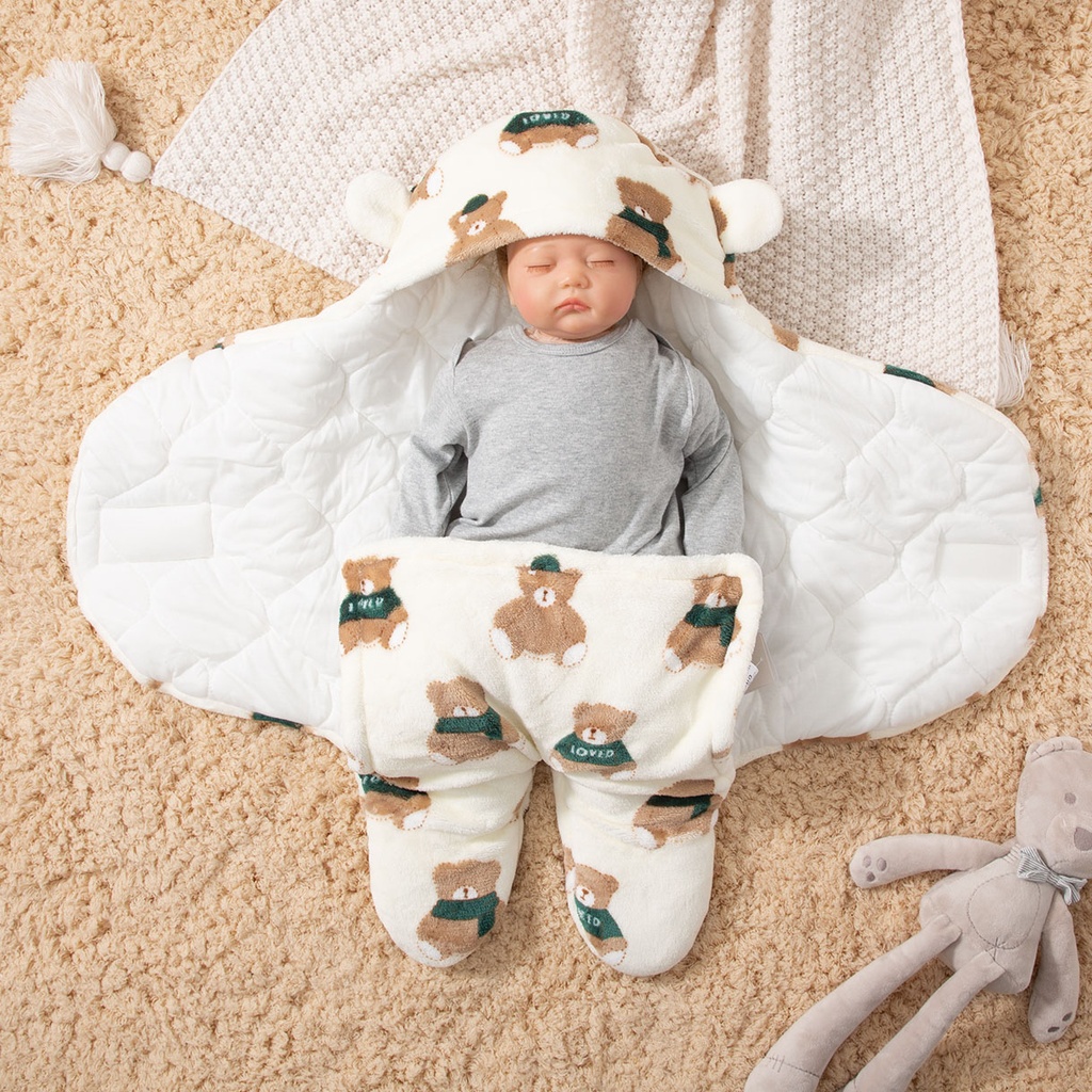 Baby Thickened Flannel Sleeping Bag with Bear Design