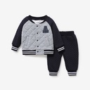 2pcs Baby Letter Patch Raglan Sleeve Cotton Jacket and Trousers Set