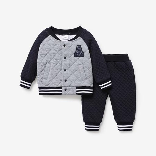 [WC7L-20104614] 2pcs Baby Letter Patch Raglan Sleeve Cotton Jacket and Trousers Set