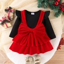 Christmas 2Pcs Baby Girl Solid color Hyper-Tactile Solid Color Long Sleeve Suit Dress 
