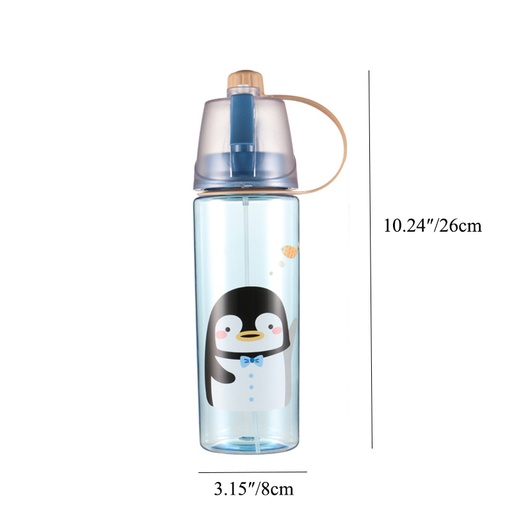 [SC8L1-20665651] 600ML/20.3oz Plastic Water Bottle, Spray Head Anti Leak Water Bottle for Both Outdoor Uses, Sports, School, Working 