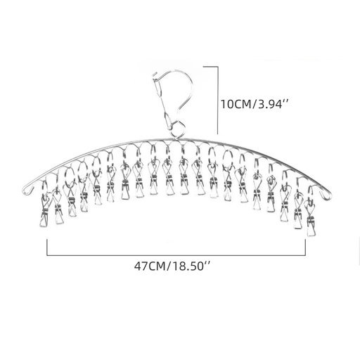 [SC8L1-20533854] Clothes Hanger Stainless Steel Sock Drying Rack with 20 Clips