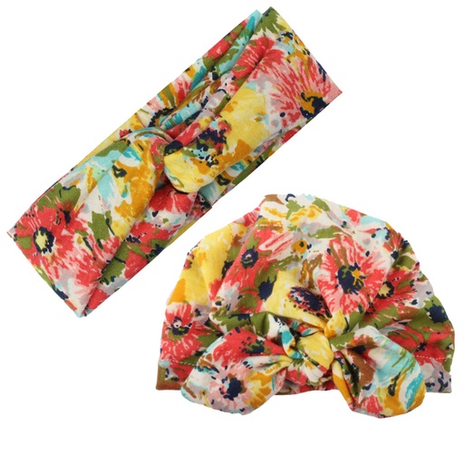 [SC8L1-20661339] 2pcs Allover Floral Print Headband and Hat Set for Mom and Me