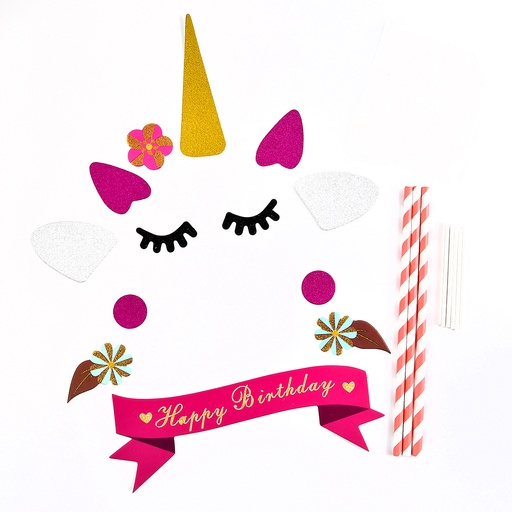 [SC8L1-20615705] Unicorn Cake Toppers Handmade Birthday Party Cake Decorating Supplies with Eyelashes and Stackable Reusable Gold Horns