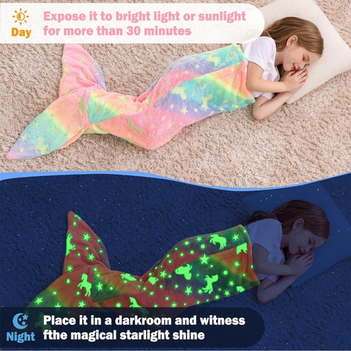 [SC8L1-20794386] Toddler Mermaid Night Light Sleeping Bag in Flannel Fleece