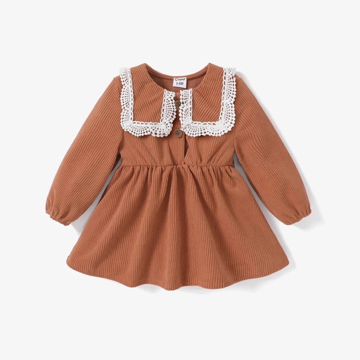 [SC8L1-20767511] Baby Girls Solid Color Dress with Exquisite lace collar