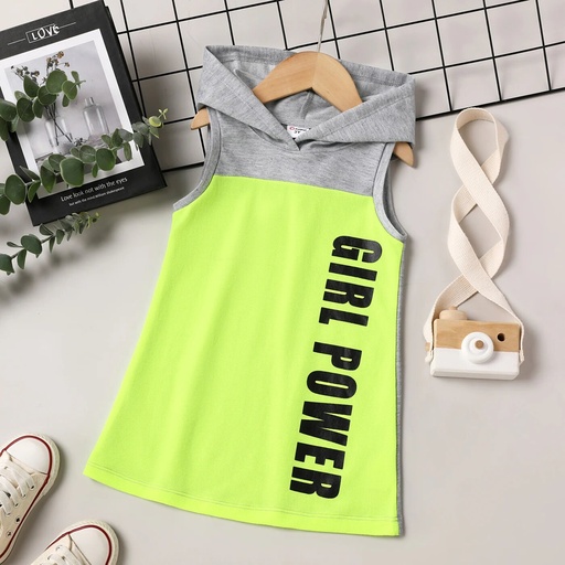 [SC8L1-20587949] Toddler Girl Letter Print Colorblock Sleeveless Hooded Dress
