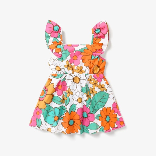 [SC8L1-20774471] Toddler Girl Sweet Flutter Sleeve Floral Pattern Dress